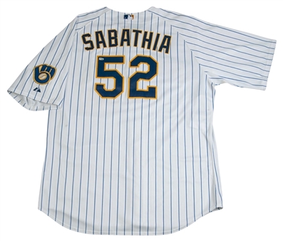 C.C. Sabathia 2008 Game Used Milwaukee Brewers Home Jersey (MLB Authenticated and MEARS A-10) 